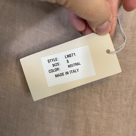 Le Ragazze Dress Neutral Brown Linen Sleeveless V Neck Ruffle Tiered Small NWT - Picture 11 of 11